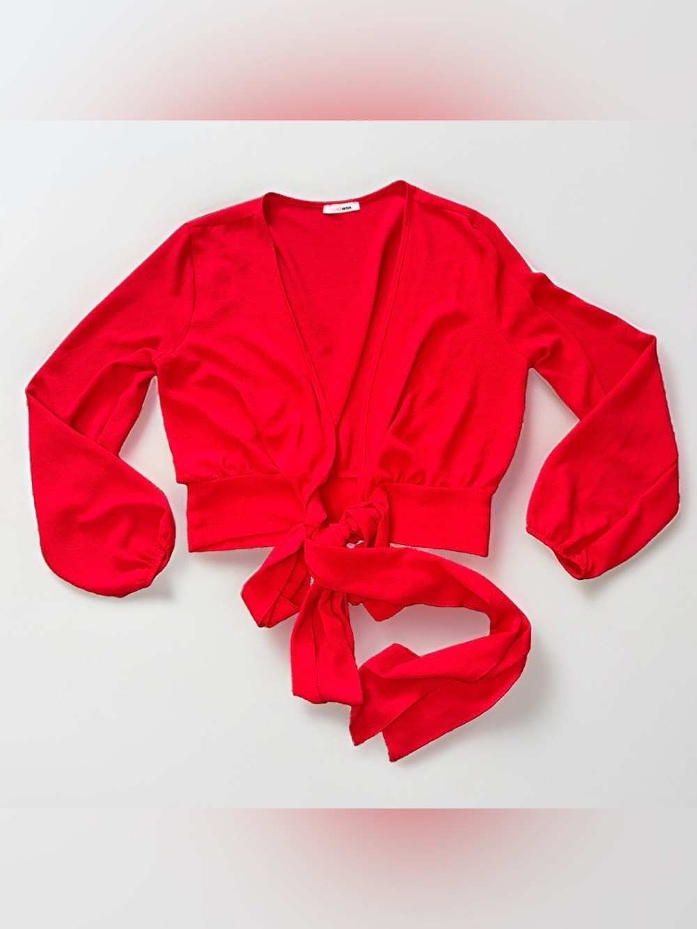 Fashion Nova Women’s Red Wrap Top Balloon Sleeves ~ Size Large